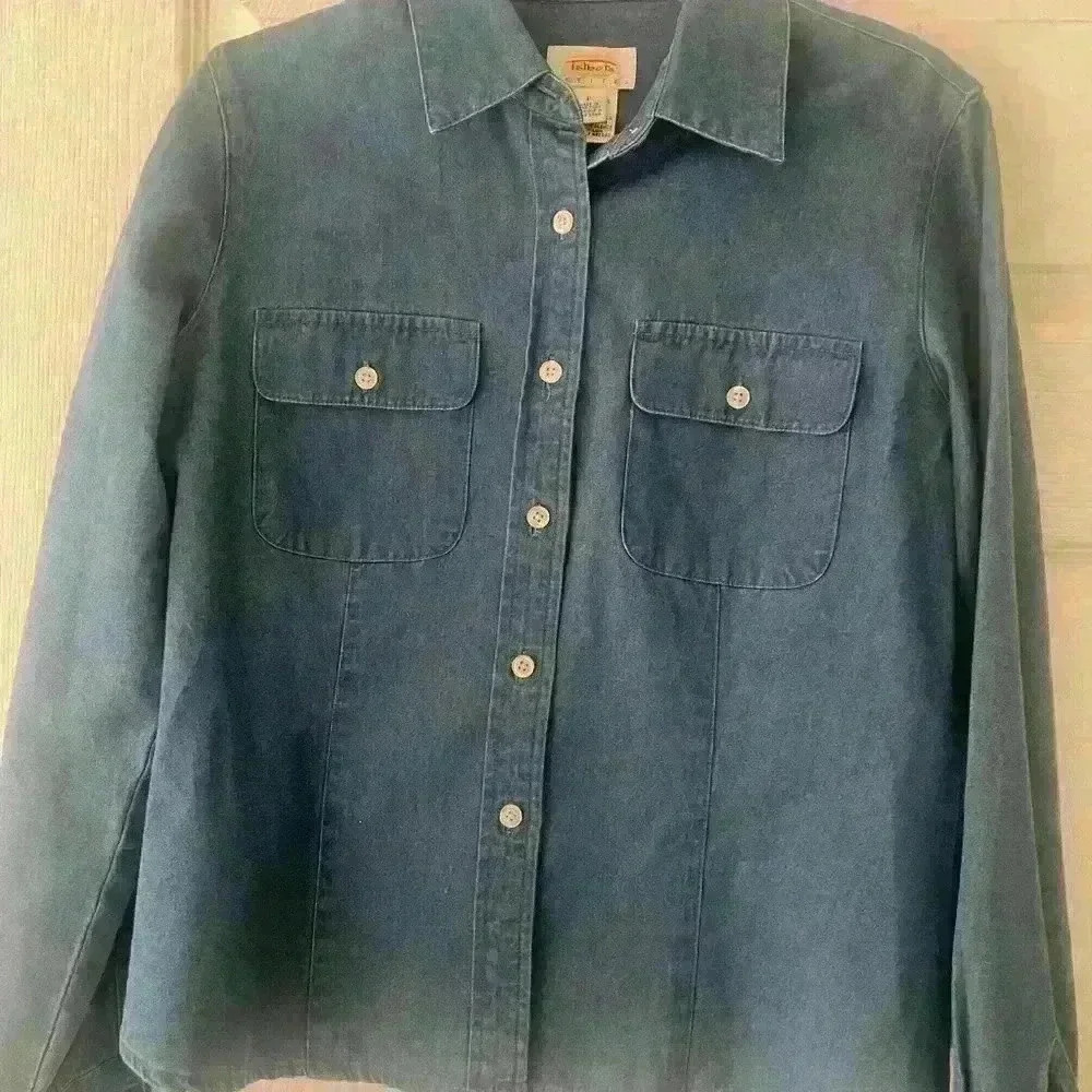 TALBOTS Denim Long Sleeve Blouse - Size Petite Small -  B57 - Picture 3 of 4